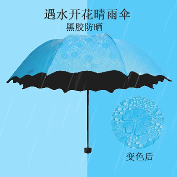 定制廣告?zhèn)?遇水開花變色傘三折疊黑膠防嗮太陽遮陽晴雨傘LOGO