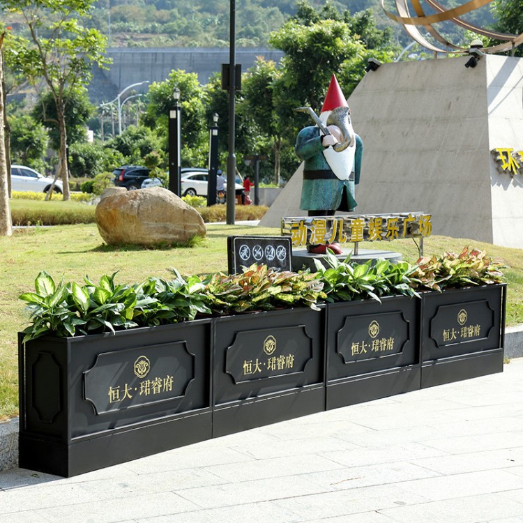 北歐戶(hù)外鐵藝花箱商業(yè)步行街售樓部花盆種植箱景觀園藝花槽