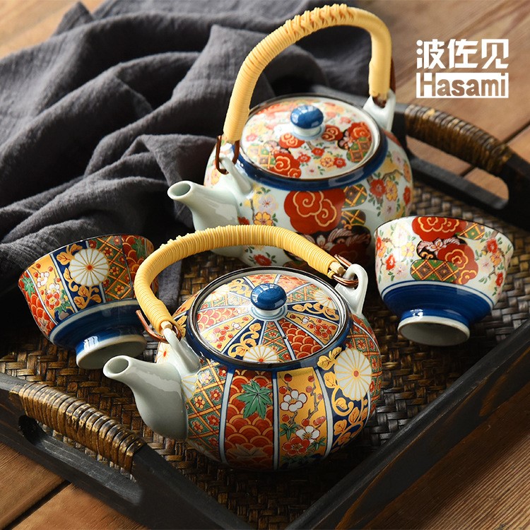 波佐见日本陶瓷茶具日式传统贴花纸工艺一壶五杯中秋茶具礼品