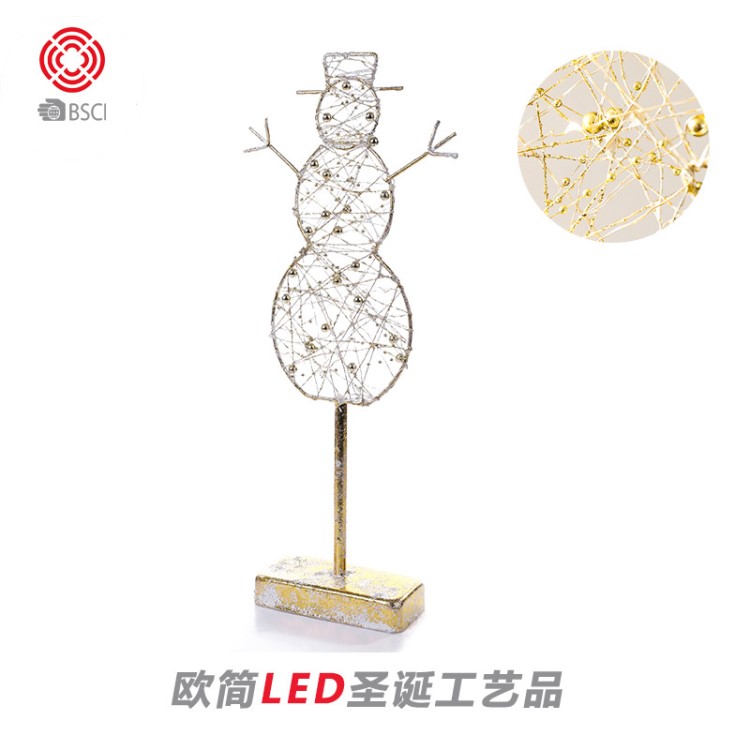 亞馬遜 歐式圣誕節(jié)裝飾品 LED圣誕雪人鐵藝金屬工藝品圣誕禮品