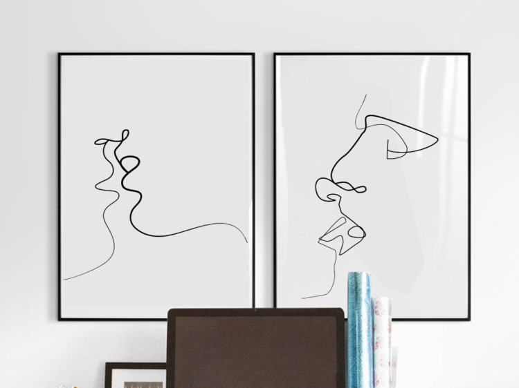 北歐簡約 kiss 抽象線條畫 家庭裝飾畫芯 無框畫