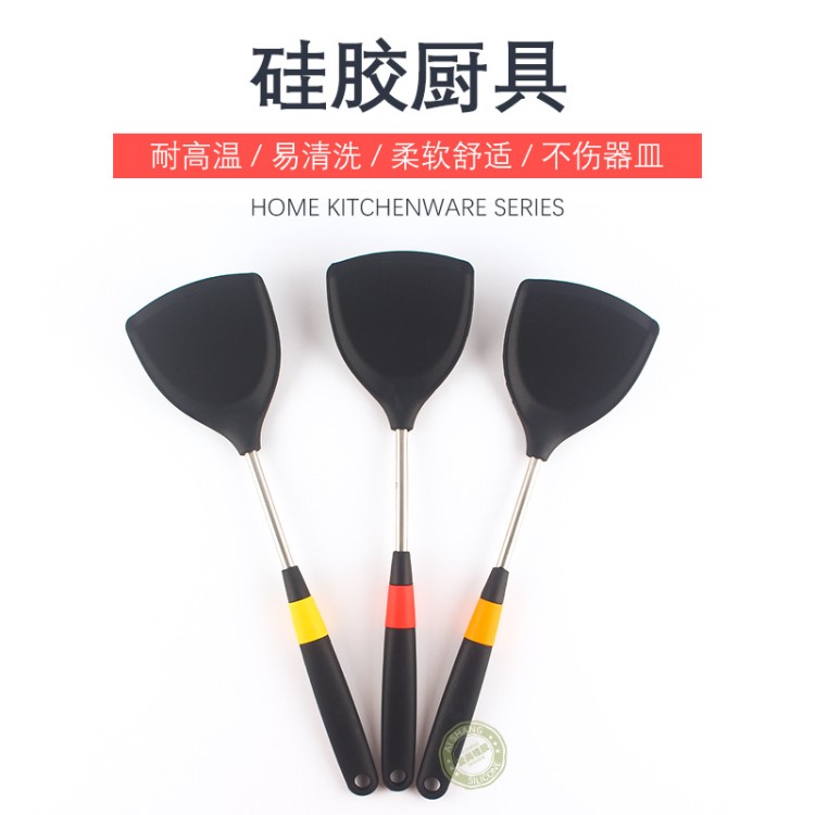 新品 304長(zhǎng)柄硅膠鍋鏟不粘鍋烹飪鏟炒菜鏟子家用廚房鍋鏟耐高溫