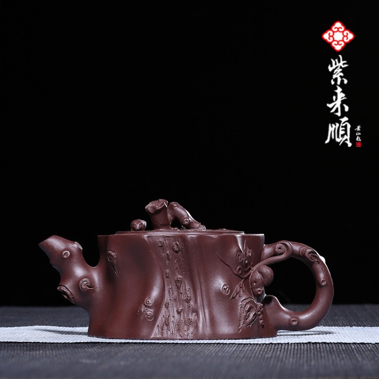紫來順 宜興名家手工梅樁壺助工張建明紫砂茶壺批發一件代發12379