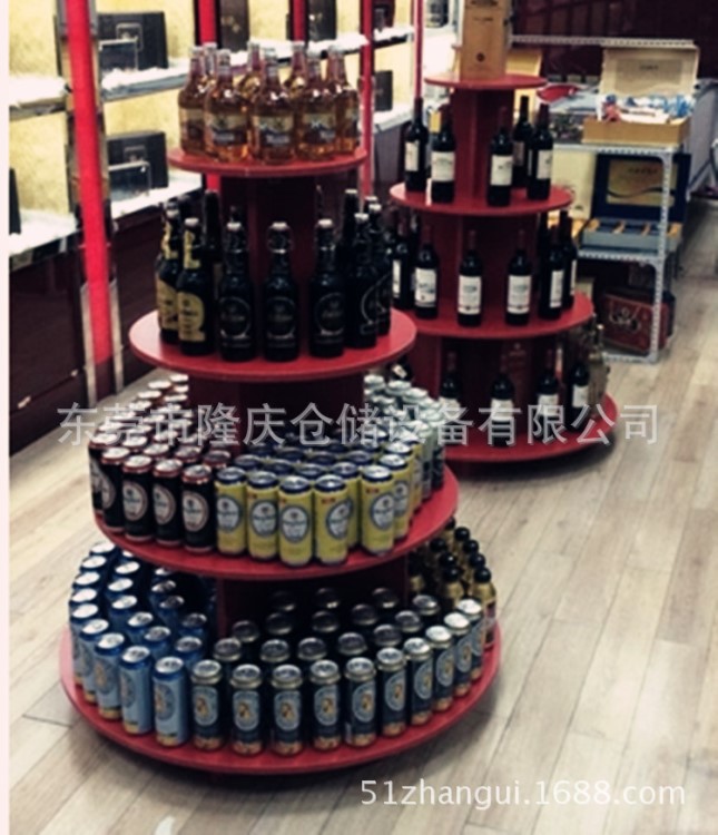 烟酒红酒中岛展示柜木质红酒柜圆形礼品展示架酒类酒柜定制