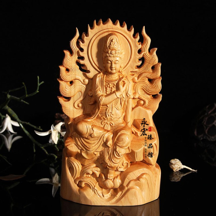 崖柏木雕刻自在觀音擺件 菩薩佛像根雕關(guān)公彌勒佛家居工藝品擺件