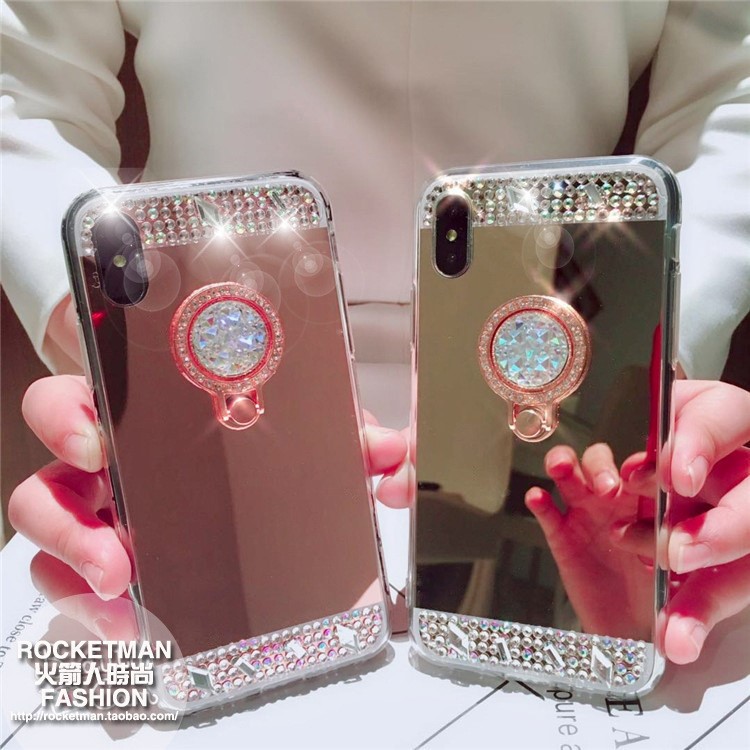 NOTE9彩鉆電鍍鏡面寶石支架S9手機殼適用iPhoneX蘋果8三星S7edge