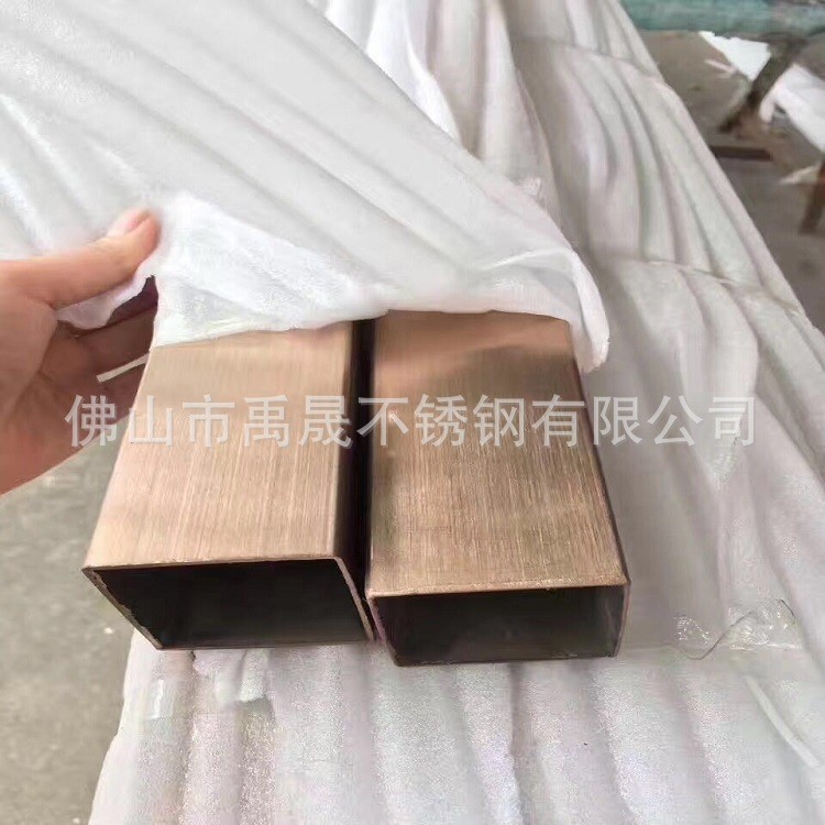 不锈钢方管玫瑰金 钛金 黑钛金 真空电镀不锈钢矩形管 仿古铜拉丝