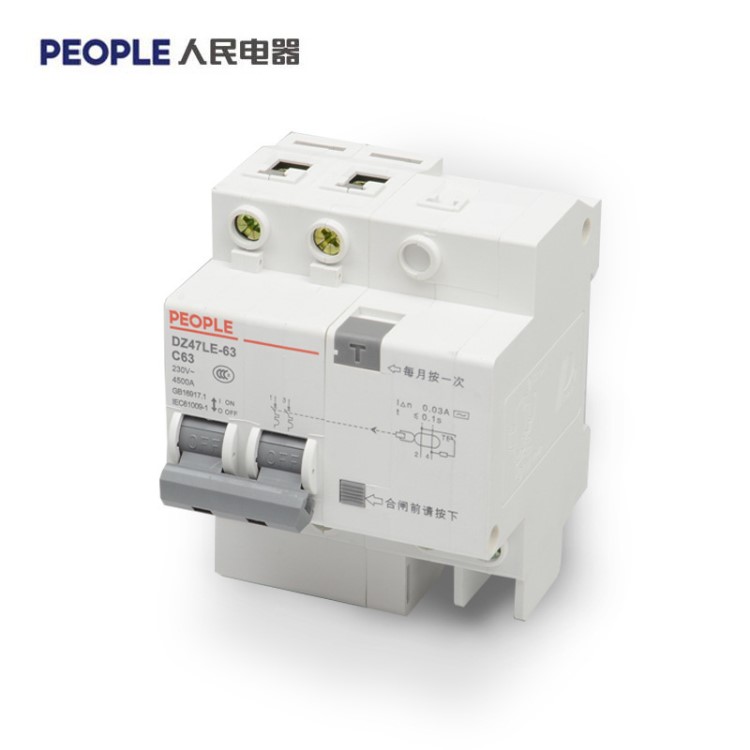 人民電器2P漏電保護(hù)器DZ47LE-63A家用漏電保護(hù)斷路器空氣開關(guān)C32