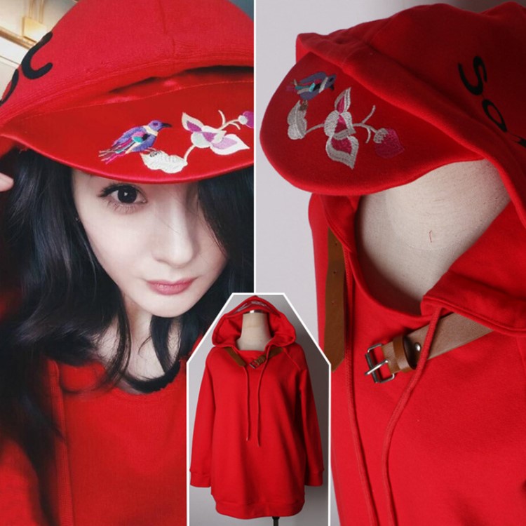 2019春秋款楊冪明星同款上衣加絨時尚連帽鴨舌帽衛(wèi)衣女裝一件代發(fā)