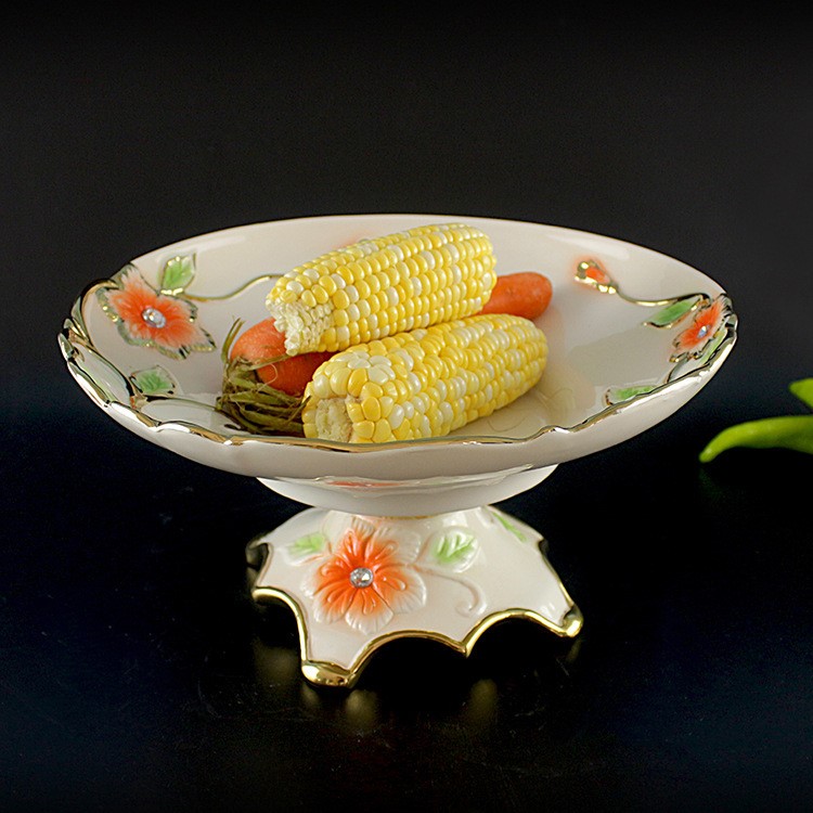 高腳陶瓷水果盤定制 歐式客廳奢華家居裝飾品茶幾擺件 創(chuàng)意果盤