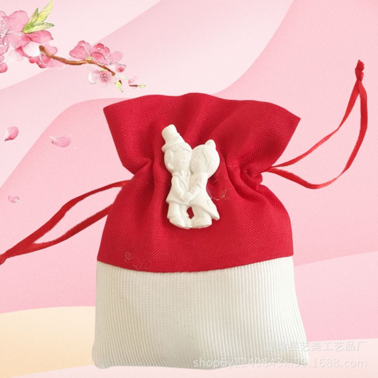 手工制作麻布抽繩束口袋拼接撞色結婚禮品袋多用布袋廠家現(xiàn)貨供應