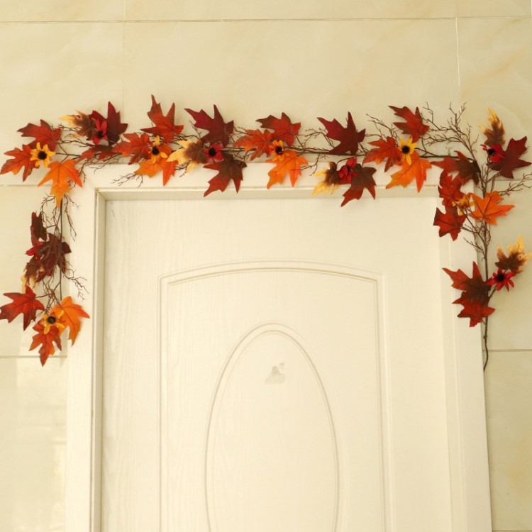 新款深色楓葉藤條 仿真楓葉秋色 吊頂裝纏繞餐廳裝修塑料植物藤條