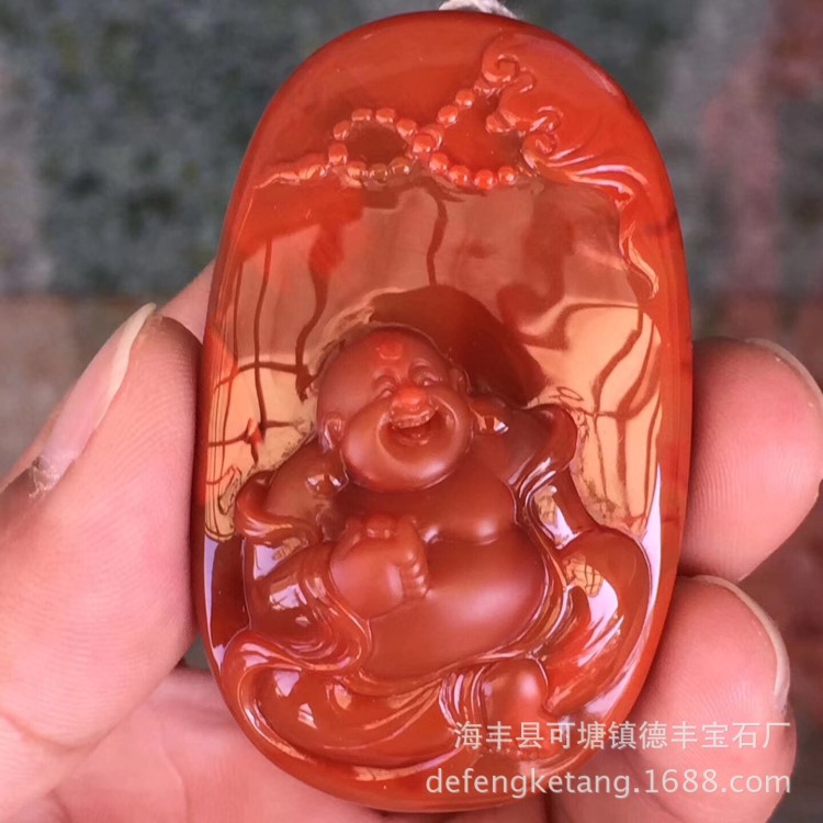 精品九口柿子紅南紅雕件 南紅笑佛大師雕刻高端南紅廠家雕刻批發