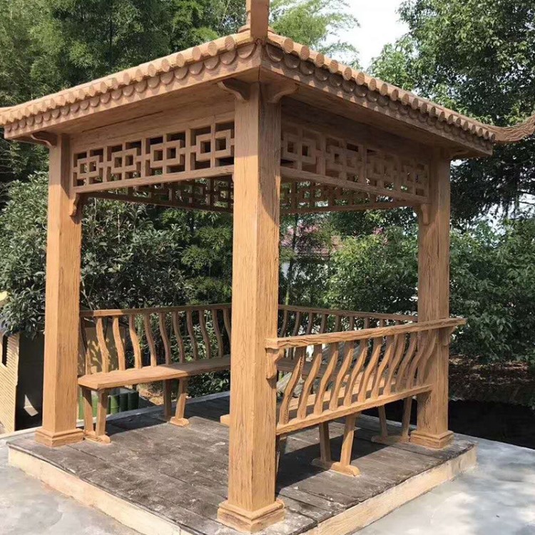 户外凉亭木屋碳化木防腐木实木亭子别墅庭院四角六角八角凉亭家具