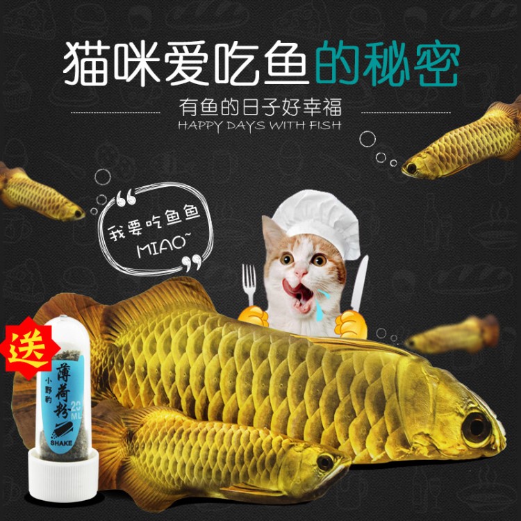 貓薄荷魚(yú)玩具 仿真金龍魚(yú)寵物貓抱枕可添薄荷粉 貓玩具魚(yú)