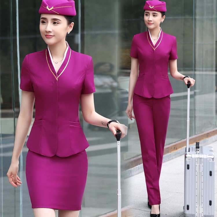 2018秋冬新款制服短袖工作服女女高鐵乘務員酒店美容師職業套裝女