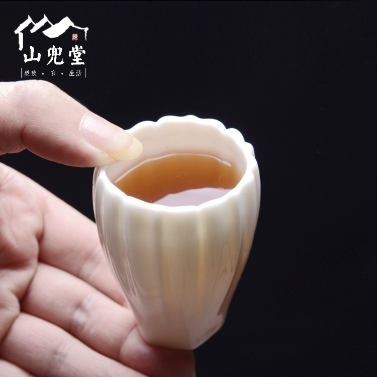 象牙白主人杯子 德化白瓷功夫茶杯陶瓷茶具薄胎小單杯品茗杯蓮花