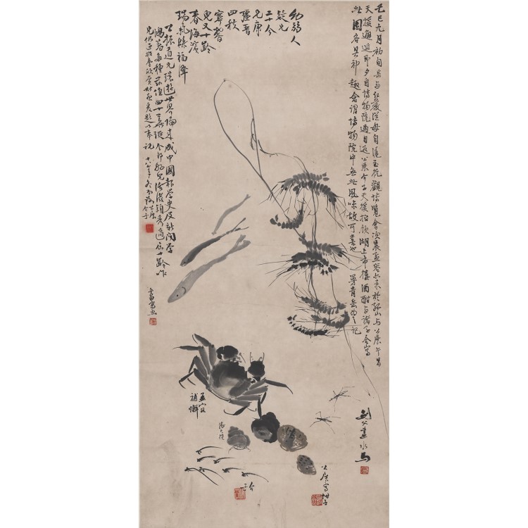 玄關(guān)裝飾畫(huà)客廳書(shū)房茶室掛畫(huà)潘天壽字畫(huà)水族圖花鳥(niǎo)國(guó)畫(huà)掛軸壁畫(huà)