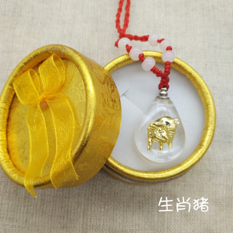 水晶鑲金米雕十二生肖胎毛墜小香水瓶大米刻字吊墜批發胎發紀念品