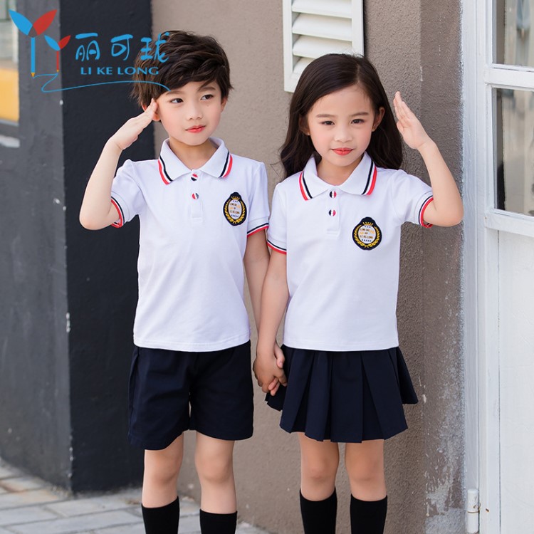 2019夏季校服 时尚潮流男女童班服两件套 小学生夏季校服加工定制