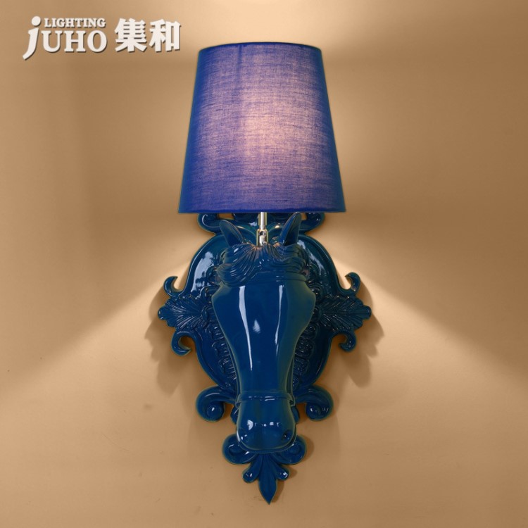 歐式簡約現代馬頭壁燈 北歐臥室床頭過道燈樹脂個性創意門廳燈具