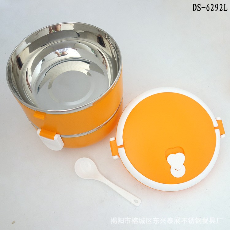 不銹鋼保鮮盒圓形學(xué)生便當(dāng)盒 雙層保溫飯盒 304不銹鋼餐盒