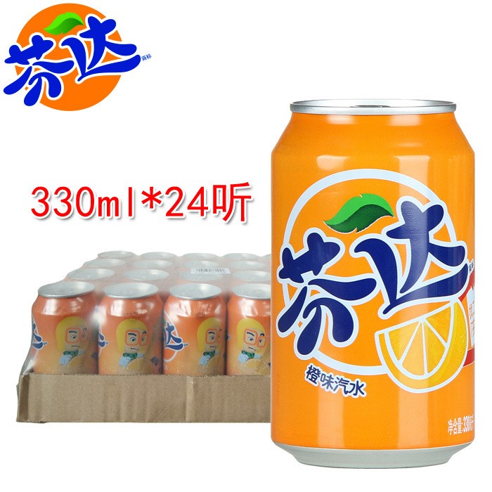 批發(fā)團購芬達橙味汽水330ml*24罐碳酸飲料企業(yè)采購飲料多省包郵