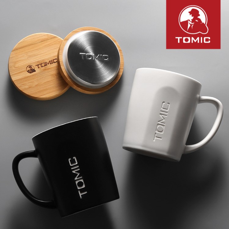 TOMIC/特美刻辦公室陶瓷杯禮品馬克杯咖啡杯北歐簡約水杯竹木鋼蓋