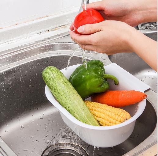 可掛式水槽瀝水蔬果籃 淘米籮/收納籃置物籃瀝水藍水果藍