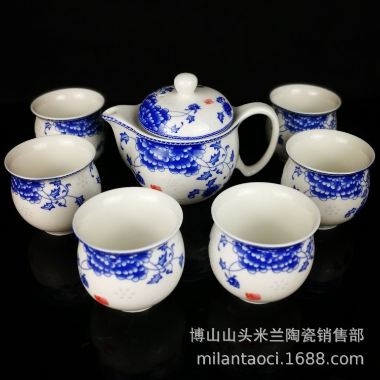 廠家直銷雙層平口茶具套裝 青花瓷功夫茶具 陶瓷茶具整套禮品批發(fā)