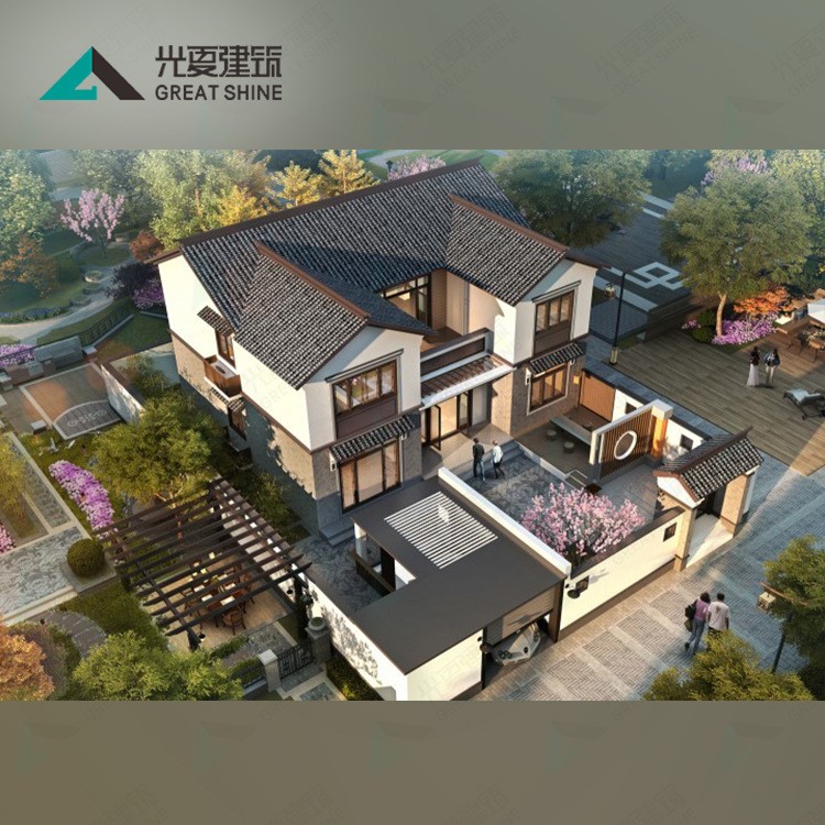 光夏建筑定制生態環保輕鋼房屋別墅個性組裝式農村徽派房屋四合院