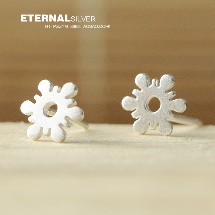 925銀耳釘 雪花個性拉絲銀批發 女款 韓版耳飾飾品