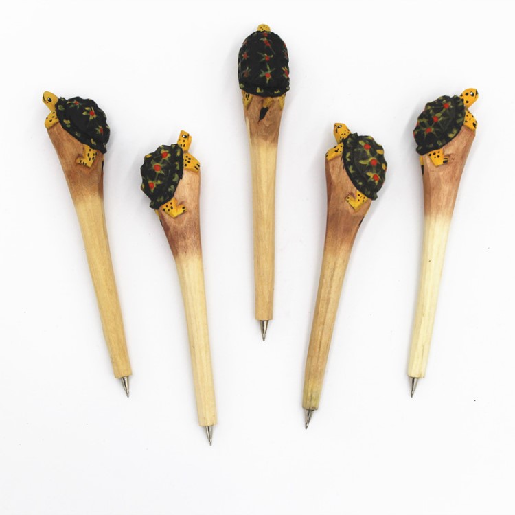 可愛花龜動物造型手工原木雕刻筆經典工藝禮品木頭筆