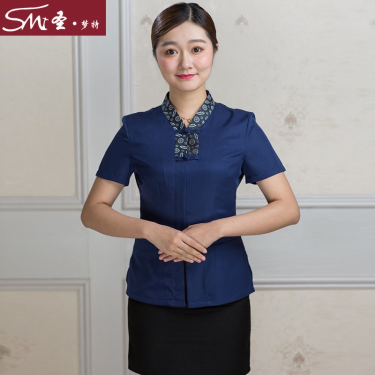 酒店中餐廳服務(wù)員工作服短袖女餐飲飯店火鍋店農(nóng)家樂工裝制服夏裝