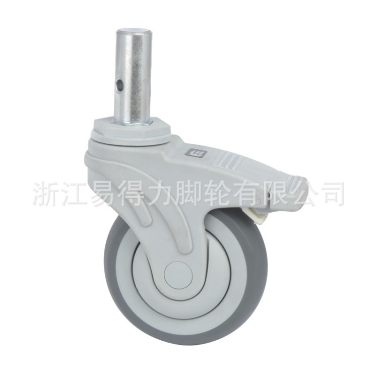 易得力腳輪 全塑5寸插桿剎車人造膠(TPR)腳輪 K5715-736