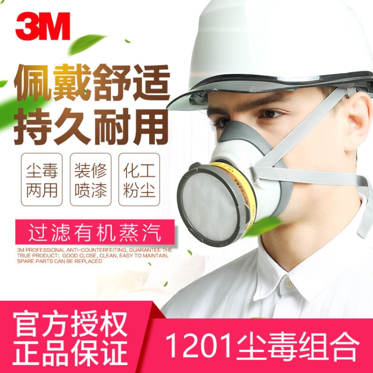 3M防毒面具工業(yè)清潔防塵面具噴漆化工輕便型呼吸防護(hù)防毒口罩1201