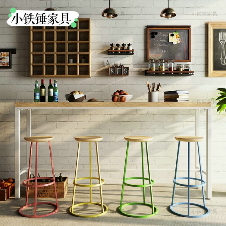 北歐簡約時尚實木吧臺桌 ins網(wǎng)紅咖啡奶茶店創(chuàng)意高腳酒吧桌椅組合
