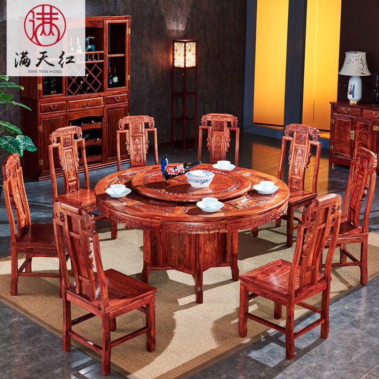 廠家直銷 紅木古典家具非洲花梨木刺猬紫檀 象頭圓餐桌實木飯臺
