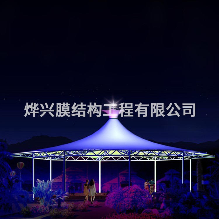 公園景觀膜結構休息亭,湖邊張拉膜休息亭遮陽棚定制,園林景觀設計