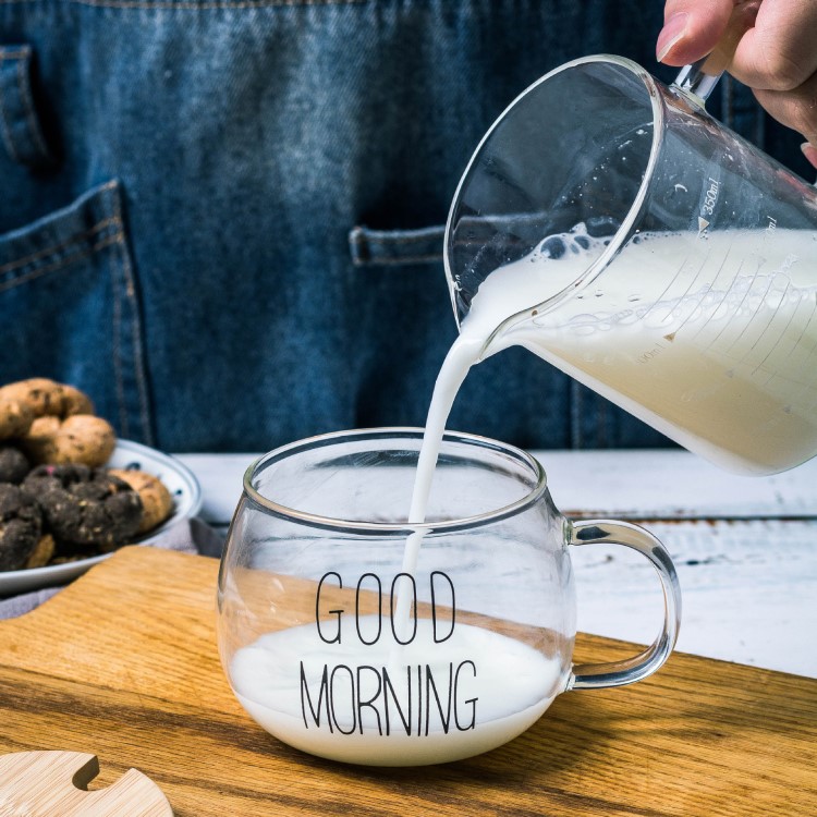 耐熱玻璃帶把牛奶杯早餐杯good morning杯麥片杯微波爐玻璃水杯