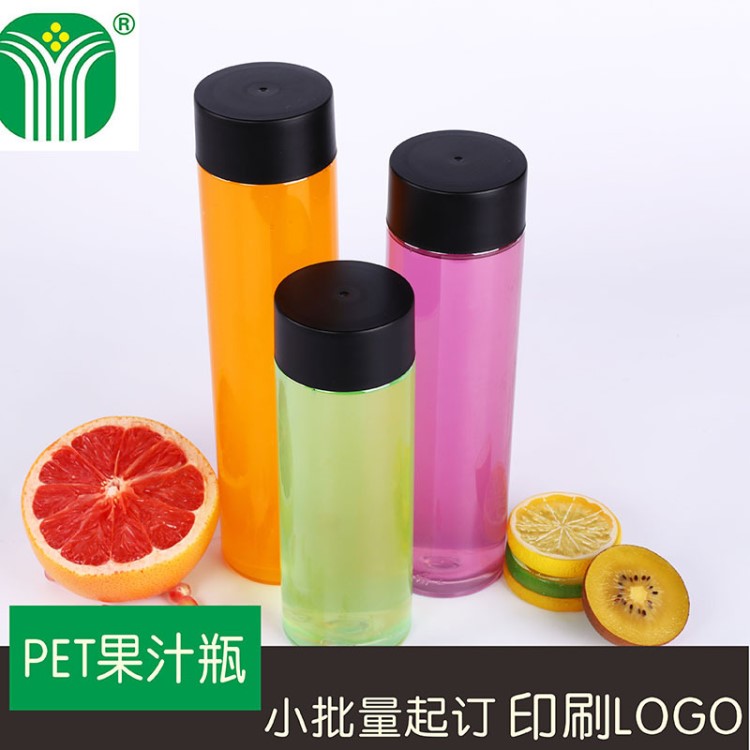 新品一次性塑料PET瓶 高透明網(wǎng)紅創(chuàng)意鮮榨飲料果汁瓶帶蓋印刷LOGO