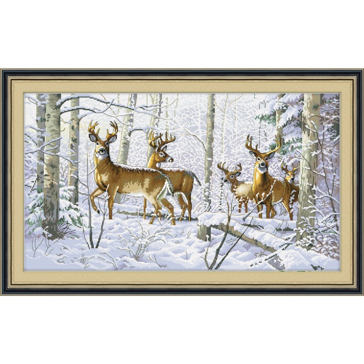 十字绣批发diy布艺材料包新款客厅cross stitch 雪原鹿0689