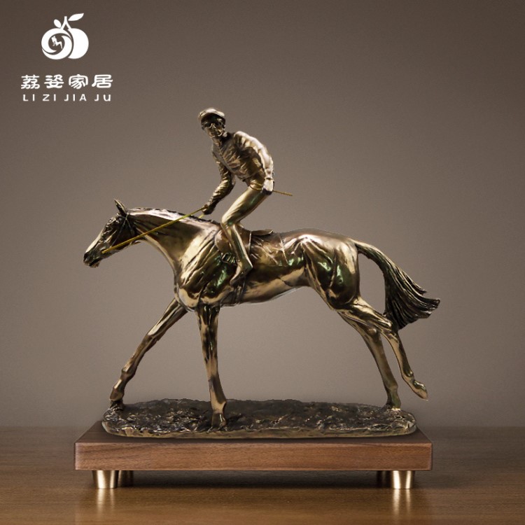 荔姿廠家供應單人賽馬鑄銅裝飾品 歐美風格騎手創意家居擺件