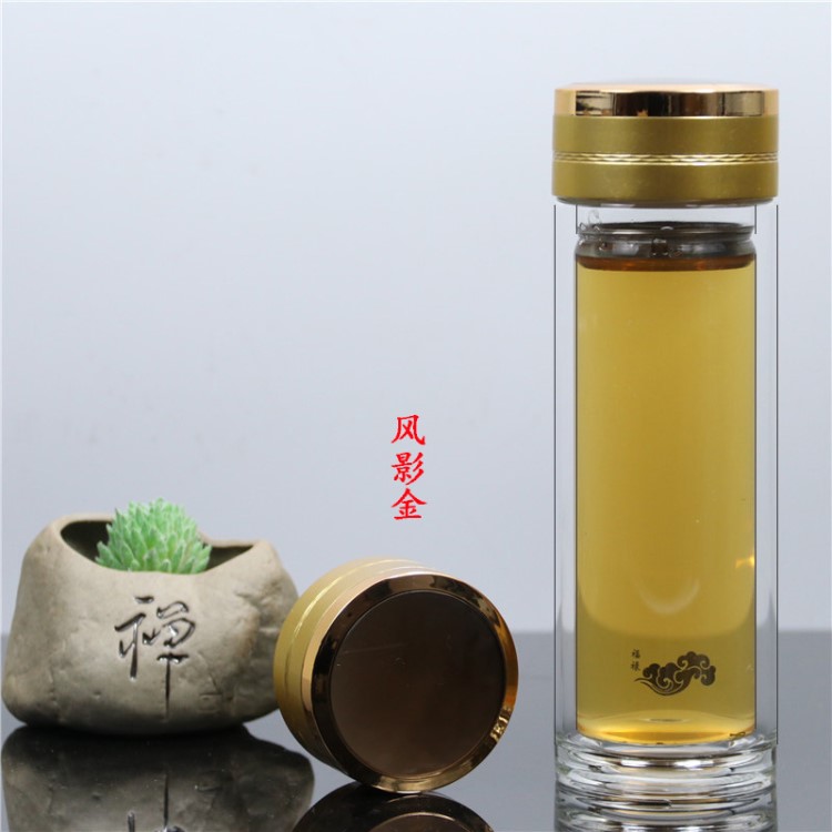 新款透明雙層玻璃杯耐熱加厚底玻璃杯水晶杯便攜過濾泡茶水杯