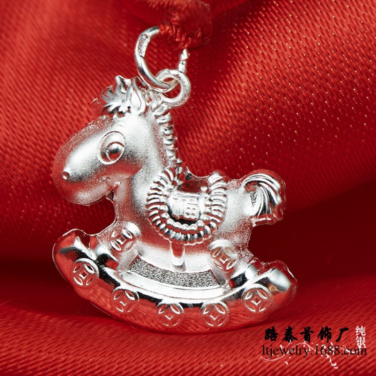 990銀瑞馬吊墜  紅繩項(xiàng)鏈女 馬年本命年禮物 小馬飾品