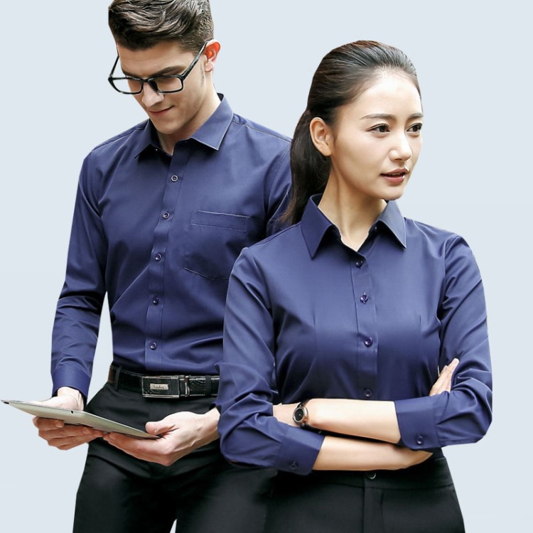 職業襯衫批發長袖商務工作服秋冬棉襯衣男女同款銀行正裝定制
