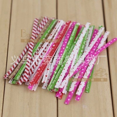 烘焙包装 饼干袋装饰 纸质彩色扎丝 多色混拼 牛皮纸捆扎绳