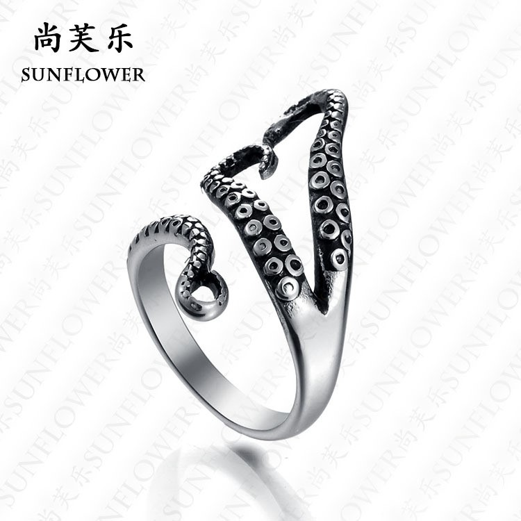 速賣通熱賣章魚(yú)戒指 暗夜工廠朋克個(gè)性不銹鋼飾品 復(fù)古開(kāi)口戒指