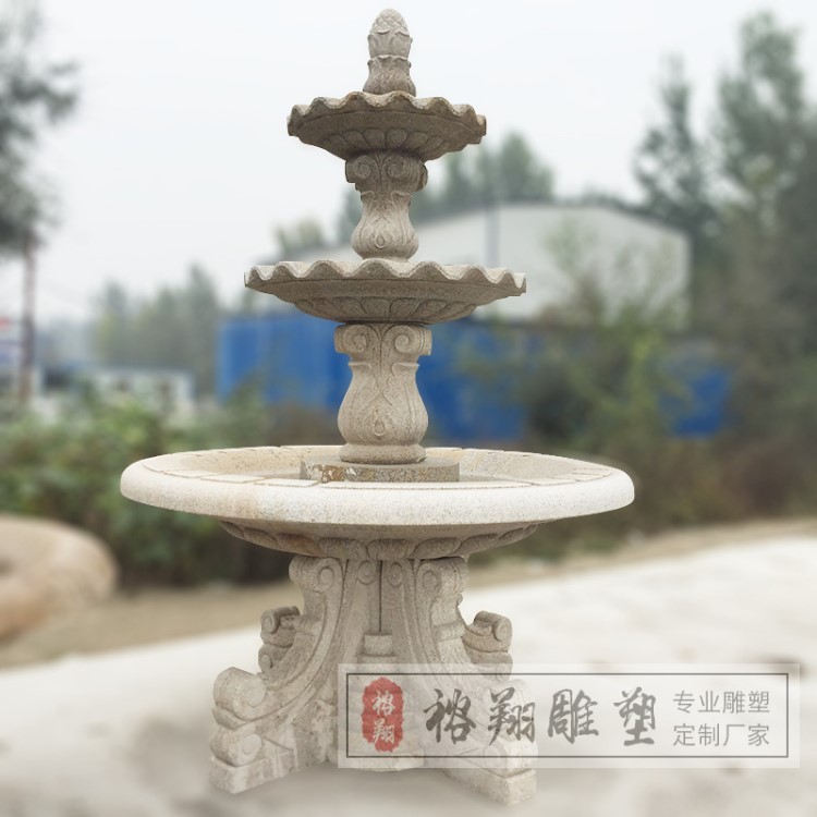 廠家定制戶外園林廣場(chǎng)裝飾流水?dāng)[件 三層流水雕塑石材噴泉石雕