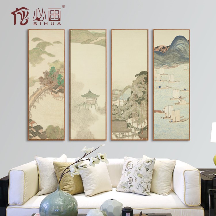 必畫 新中式裝飾畫豎版玄關(guān)中式掛畫客廳山水畫家居酒店壁畫定制